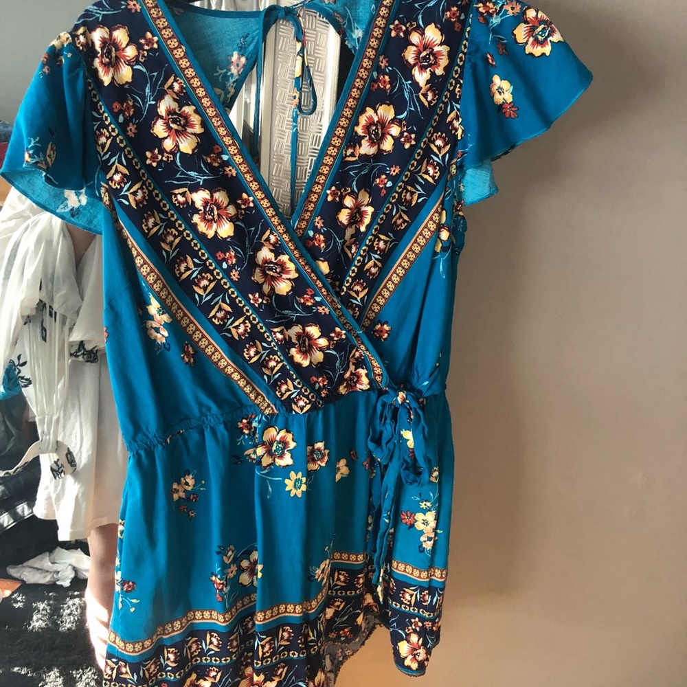 Blue Hawaiian flower romper